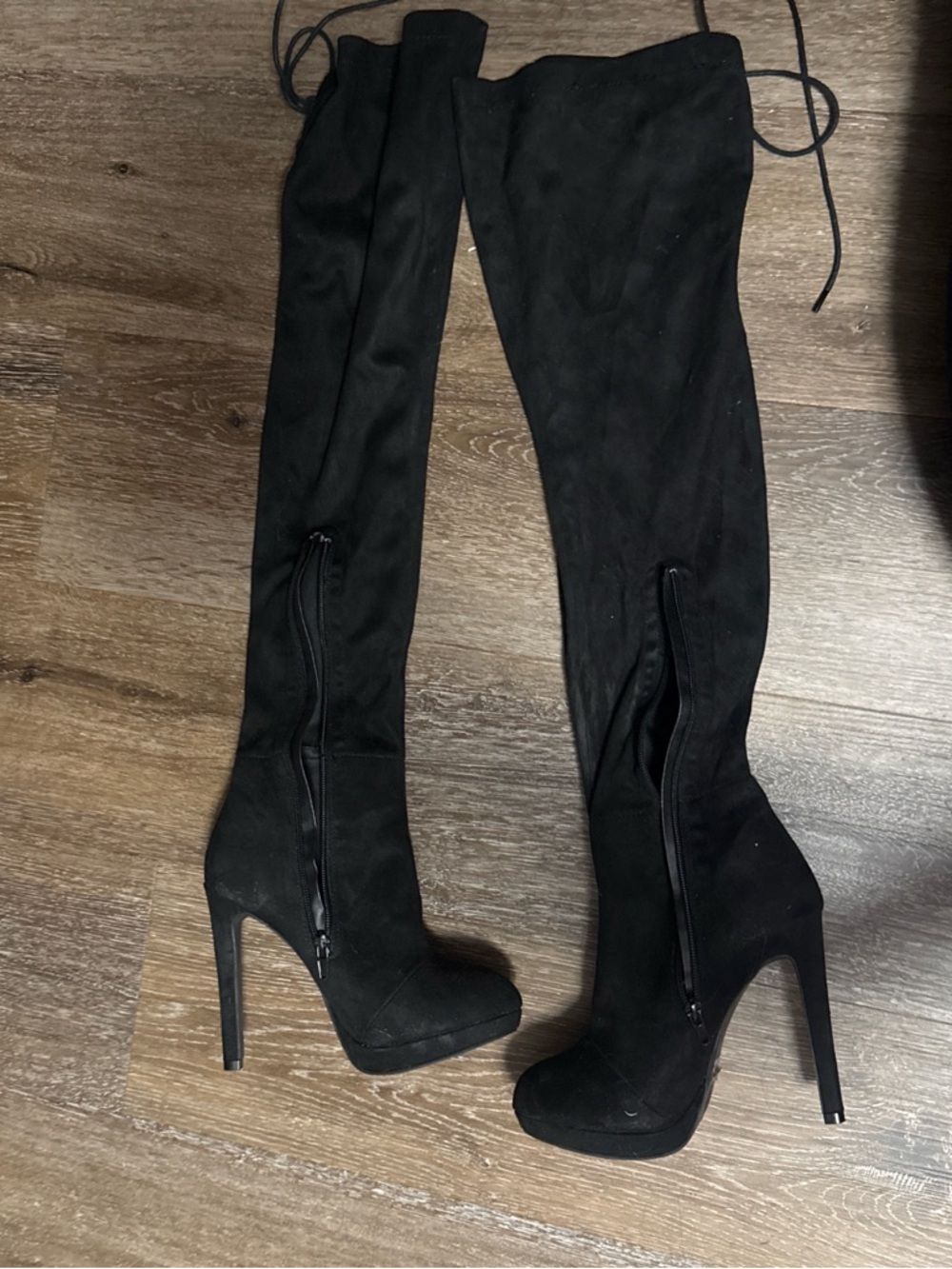 Over-the-Knee Black Suede Stiletto Boots